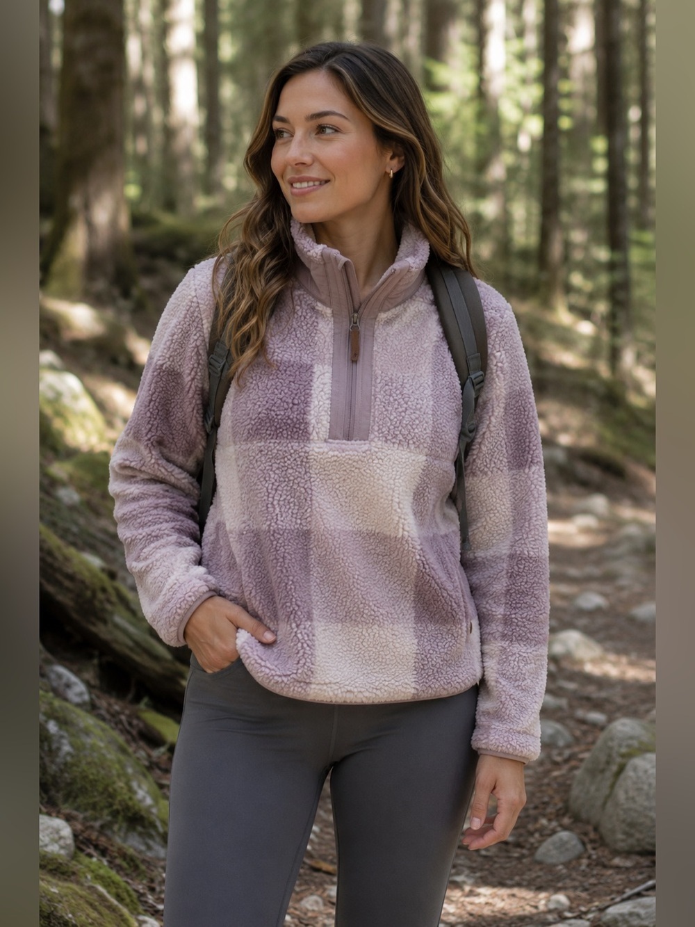 LIV Outdoor Cozy Plaid Quarter-Zip Sherpa Pullover Size S Cozy Hiking Outdoor